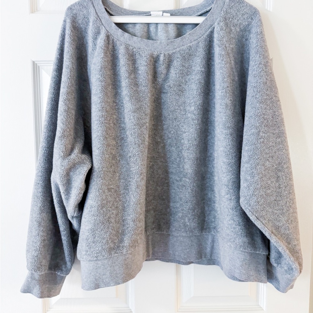 GAP Heather Gray Crew Neck Fleece Sweater Size XXL,PTP 27” Cozy Loungewear Style